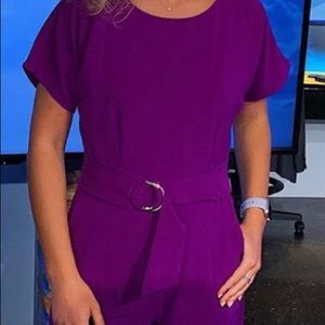 Cropped, short sleeved purple jumpsuit